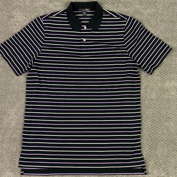 NWOT Ralph Lauren RLX Polo Shirt Men's Large Black Lilac White Striped Stretch - Picture 2 of 9
